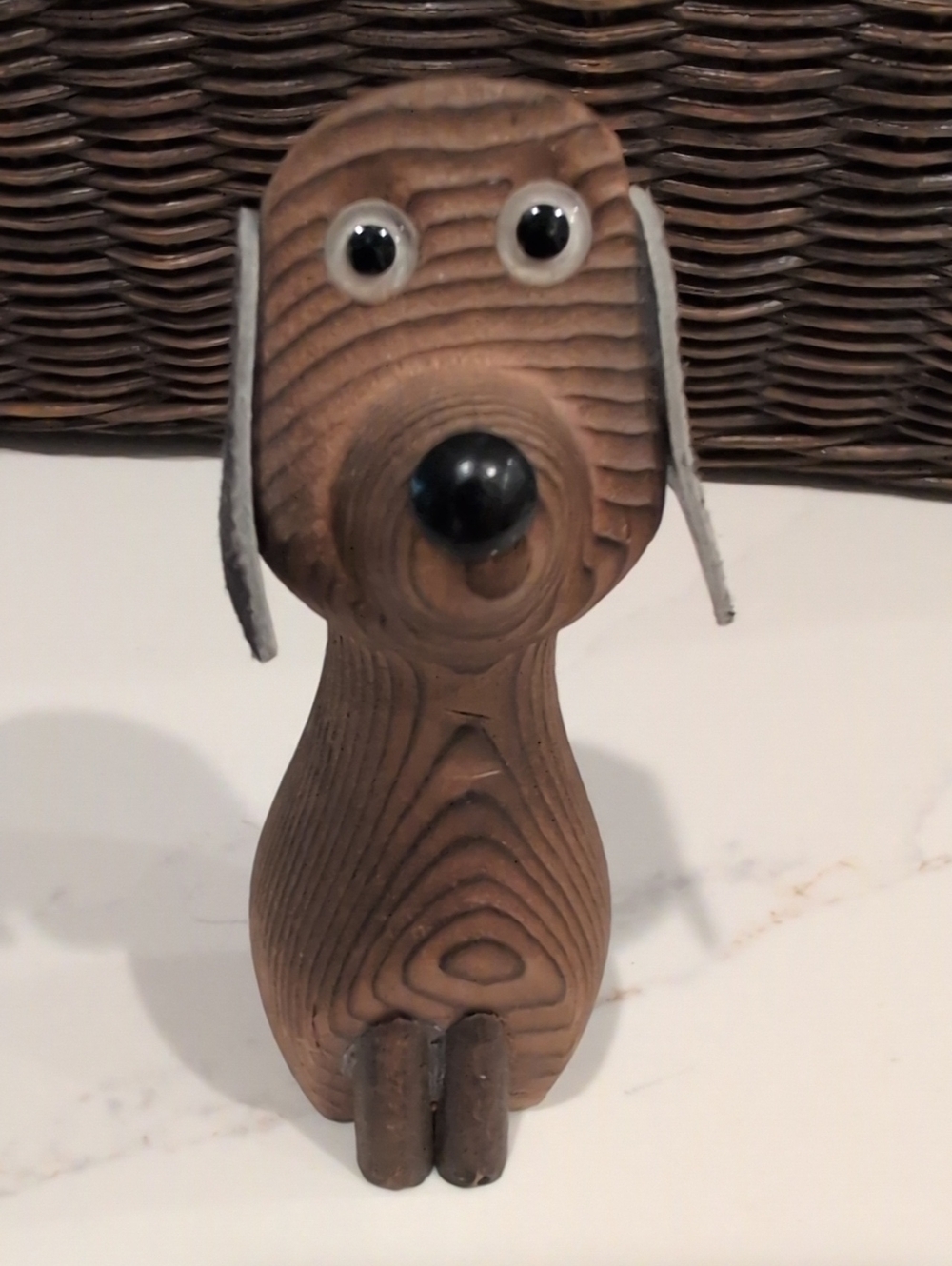 Vintage MCM Otagiri Cryptomeria Wood Dog Figurine Leather Ears Glass Eyes Japan